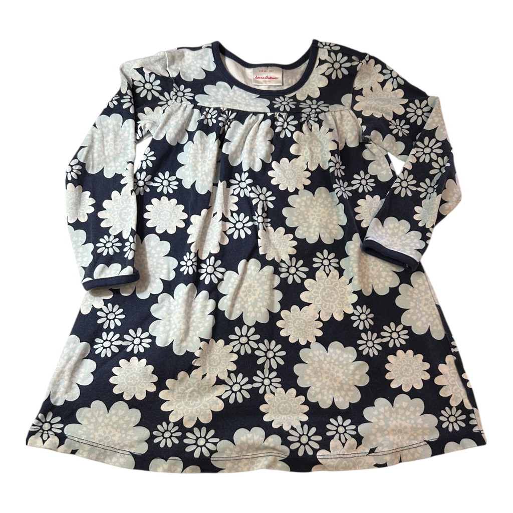 Hanna Andersson Girls Long Sleeve Blue Floral Dress 5 Cotton